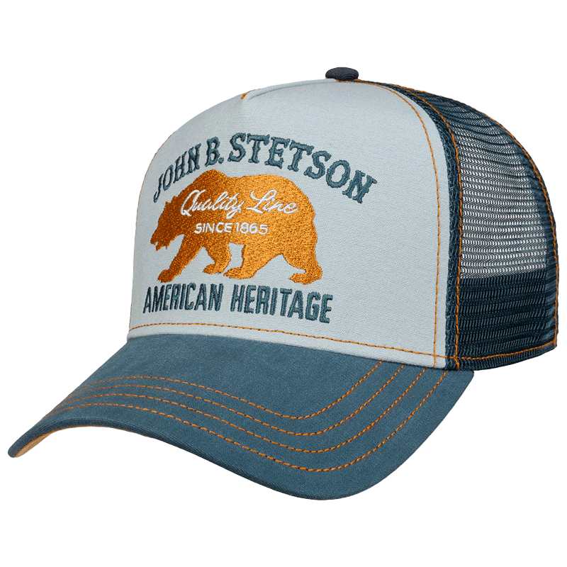 John B. Stetson trucker cap with bear logo and text