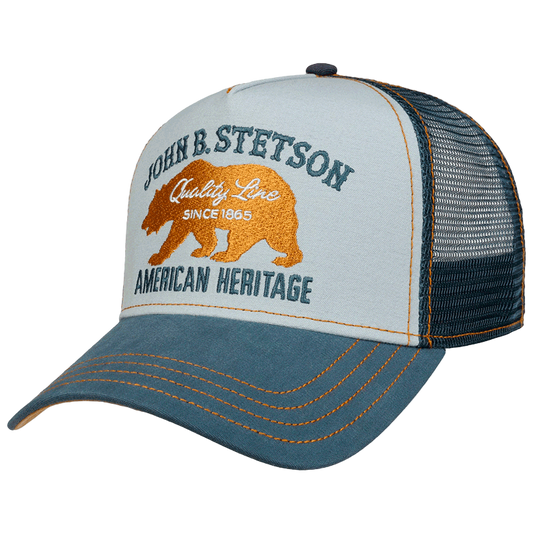 John B. Stetson trucker cap with bear logo and text