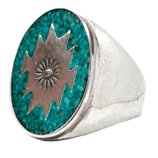 Silver ring with a turquoise stone and native star design