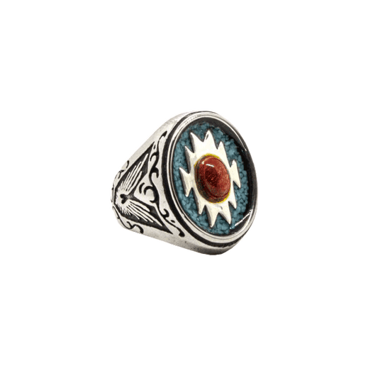 Signet Ring With Turquoise Sand & Apple Corral