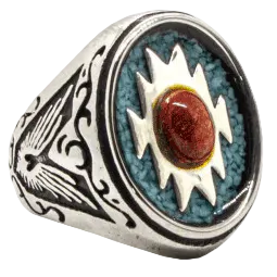 Silver ring with ared stone