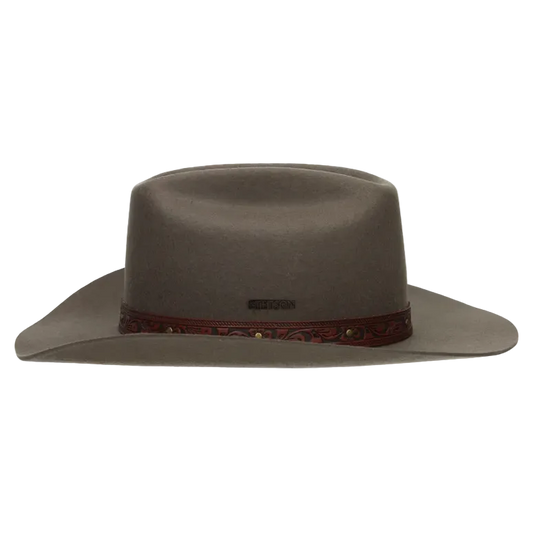 Brown Stetson cowboy hat with a leather band
