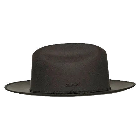 Dark grey Stetson Open Road hat with a ribbon