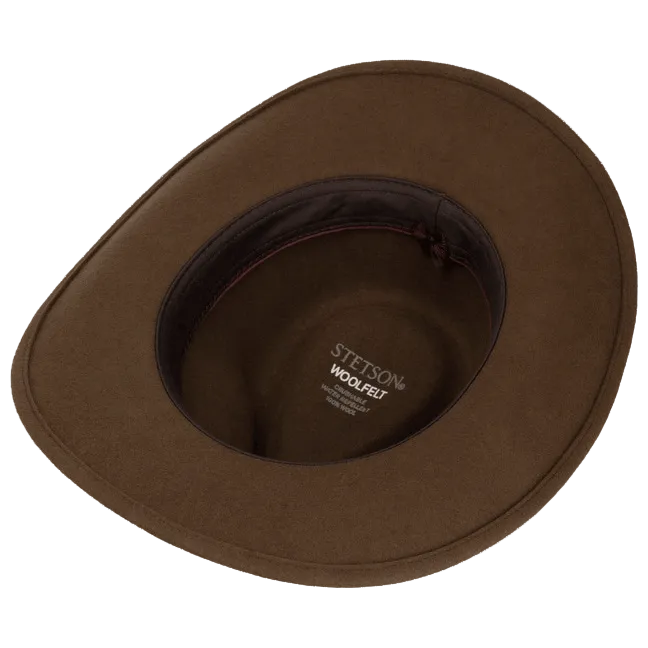 Brown Stetson wool felt hat seen from the underside