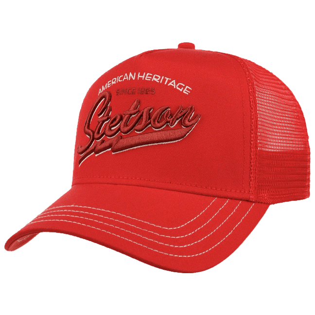 Red cap with 'American Heritage' and 'Stetson' branding