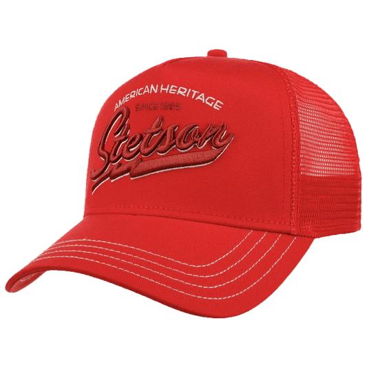 Red cap with 'American Heritage' and 'Stetson' branding