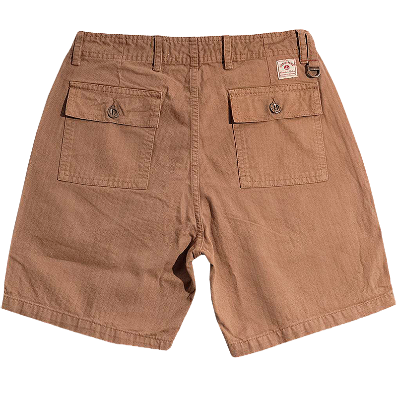Iron & Resin Herringbone Short in Khaki seen from the back