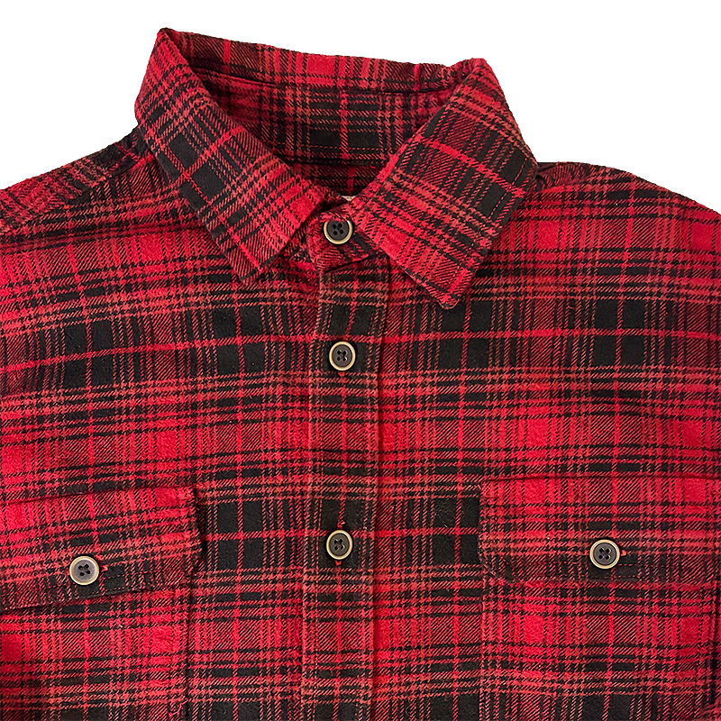 Red and black plaid shirt with a collar