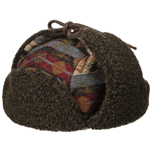 Stetson Jacquard Bomber Aviator Cap with the flaps up