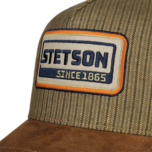 Stetson Retro Stripes Leather Cap close-up