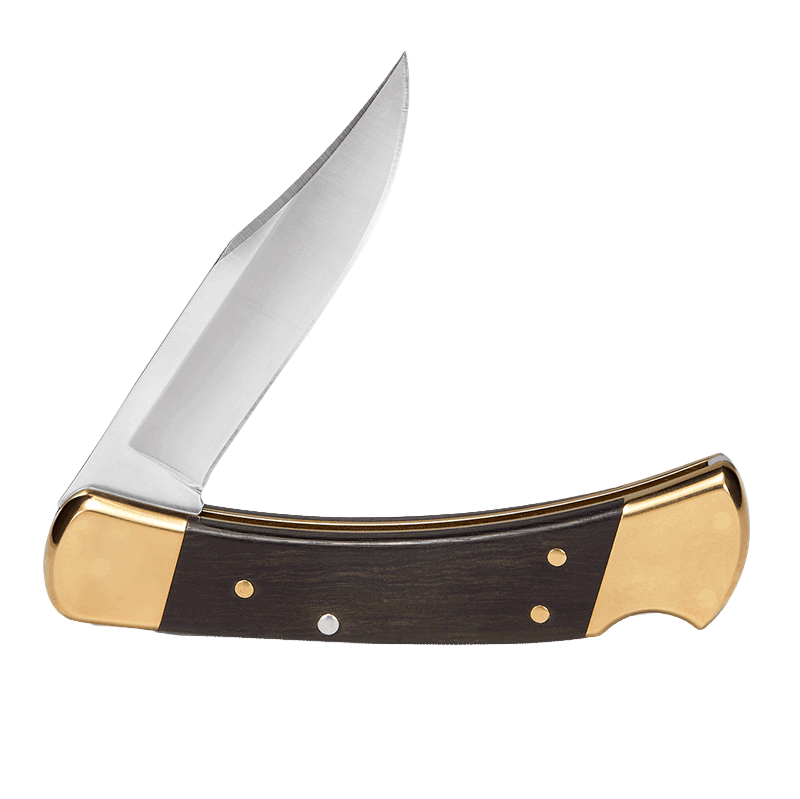 Folding knife with brass and wooden handle.