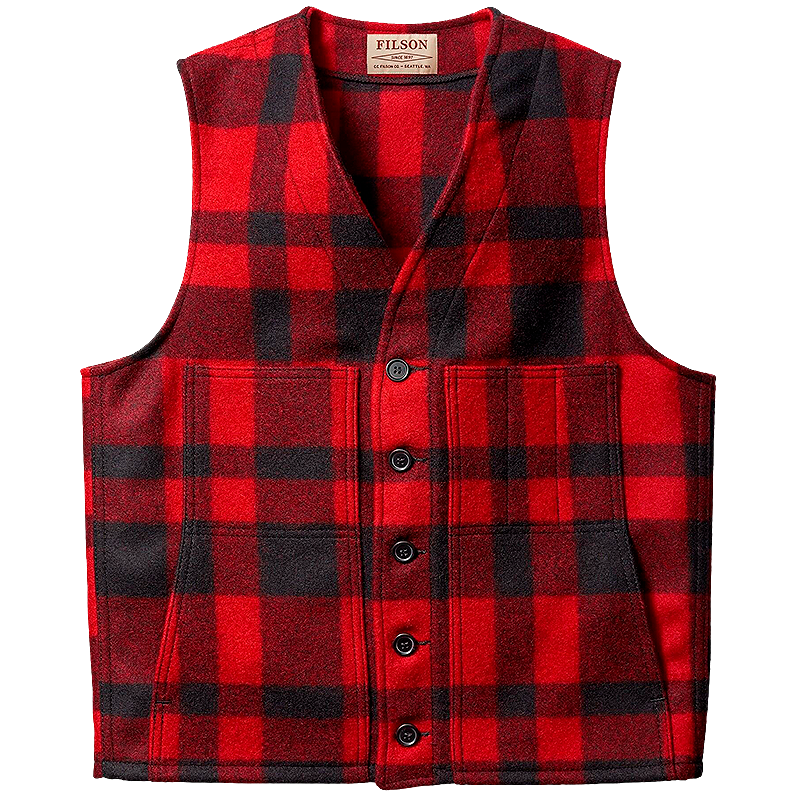 Mackinaw Wool Vest, Red/Black Plaid