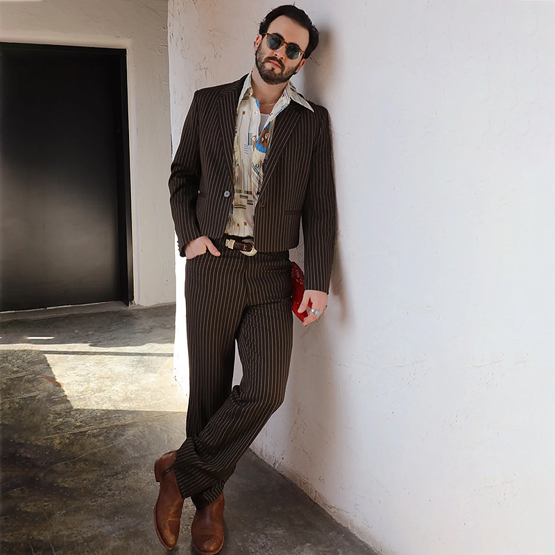 H Bar C Bakersfield Jacket and Pants in brown pinstripe, forming a Western Suit