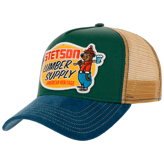 Green and beige trucker hat with Stetson Lumber Supply logo