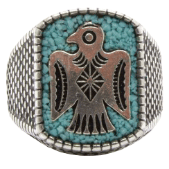 Ring with Thunderbird design and turquoise stone