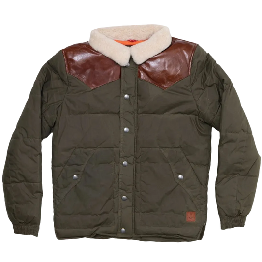 Iron And Resin Basin Jacket in olive. 