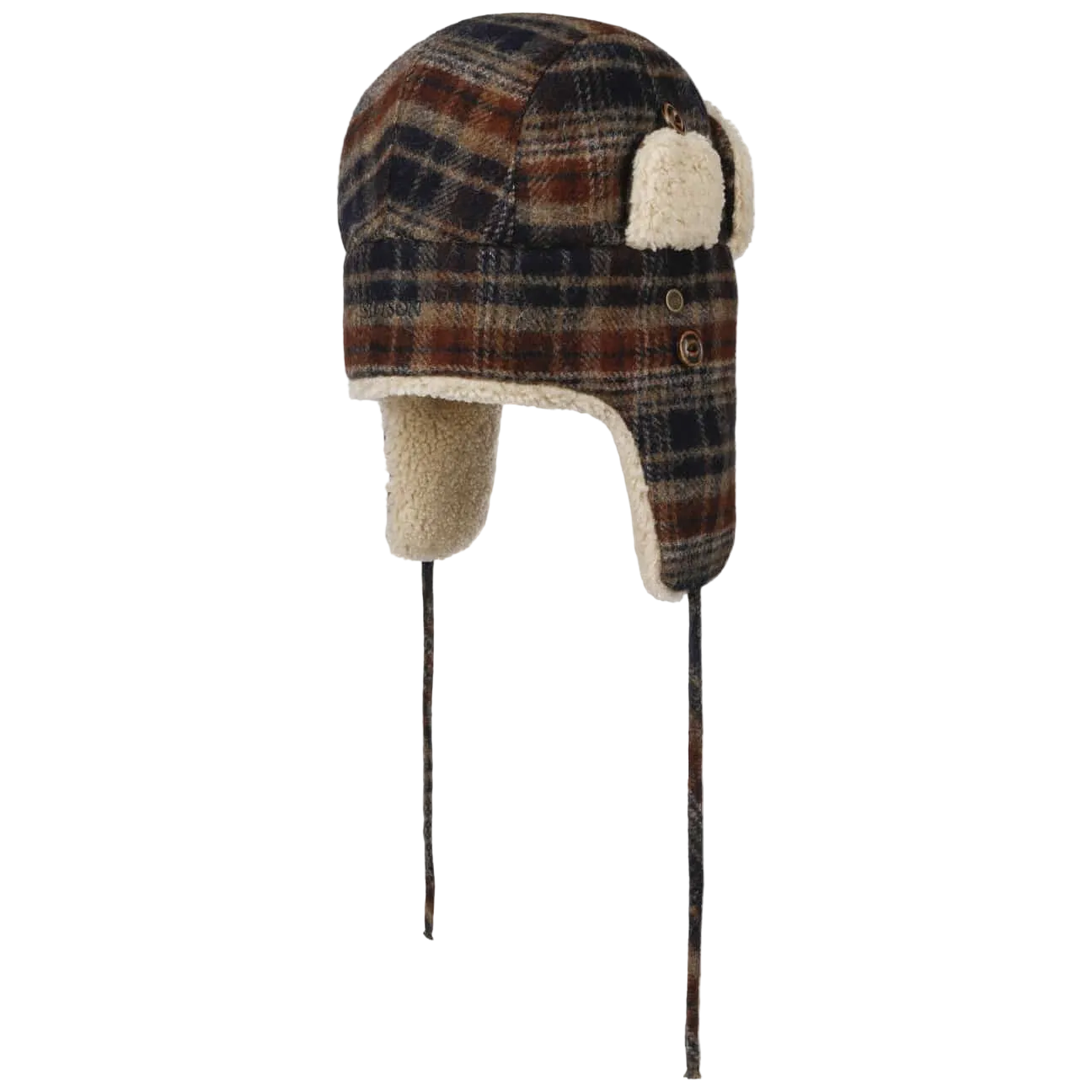 Checked Wool Aviator Cap