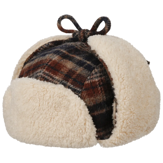 Stetson Checked Wool Aviator Cap with the flaps up