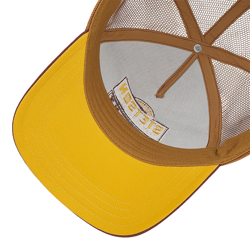 Cowboy Coffee Trucker Cap from underneath showing the yellow visor
