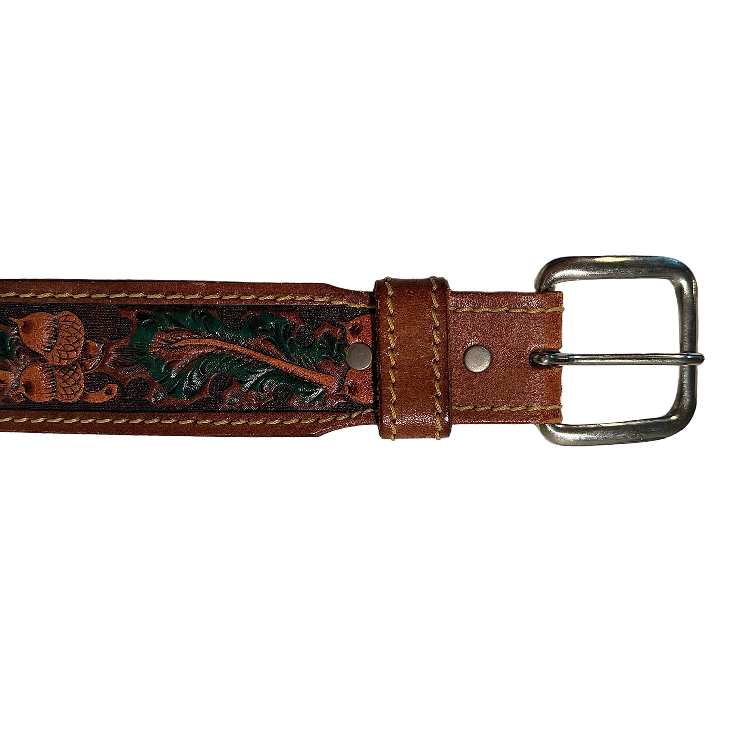 Chambers Belt Co. Leather Belt, closeup on the buckle
