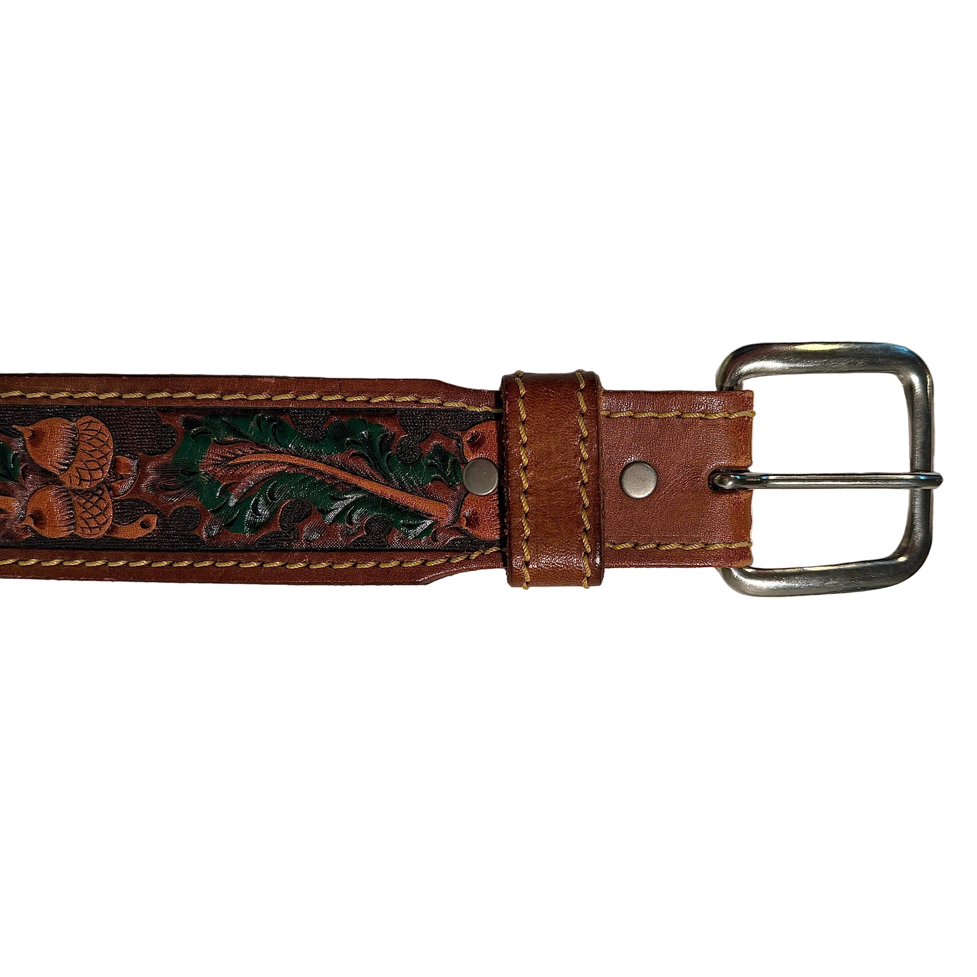 Chambers Belt Co. Leather Belt, closeup on the buckle