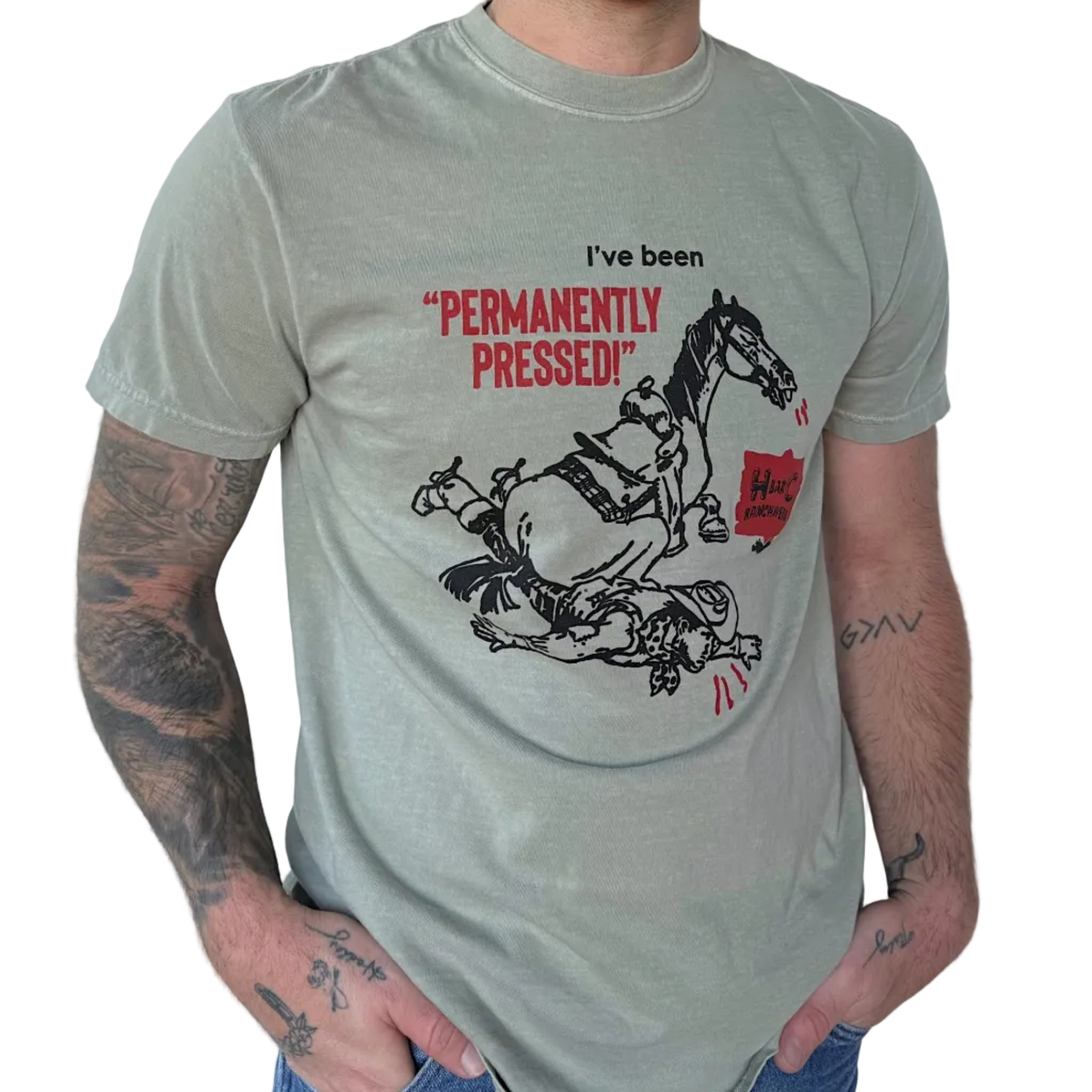 Man wearing a H Bar C Permanently Pressed T-Shirt