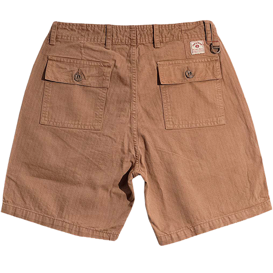 Iron & Resin Herringbone Short in Khaki seen from the back