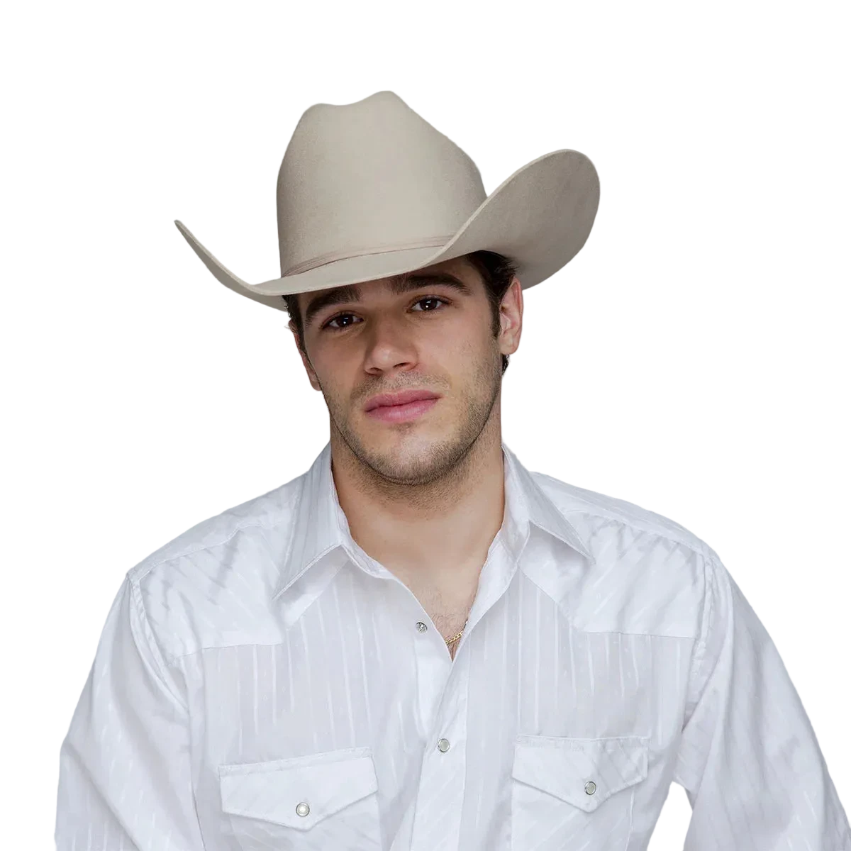 Man wearing a cowboy hat and a western shirt
