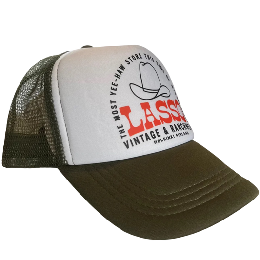Lasso Trucker Cap with white foam front and olive back mesh
