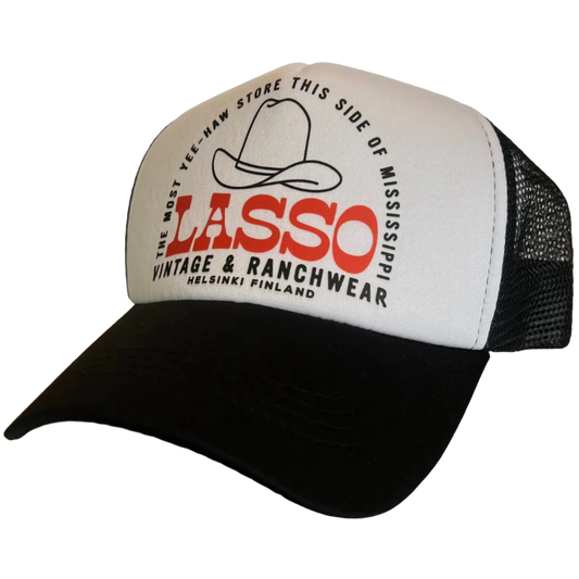 Lasso Trucker Hat with foam front and black mesh back.