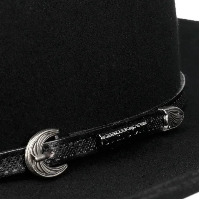 Close-up of Stetson Laramie Western Woolfelt/Cashmere Cowboy Hat Black