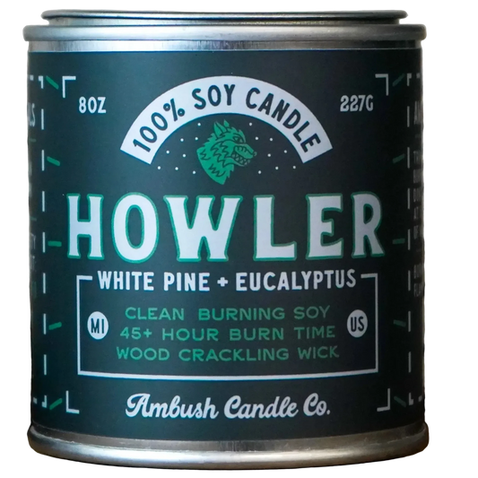 Ambush Candle Howler, White Pine & Eucalyptus scent