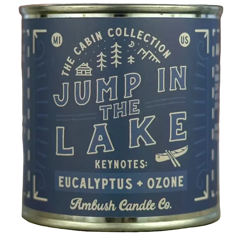 Ambush Candle Co. Scented soy candle Jump in the lake. 