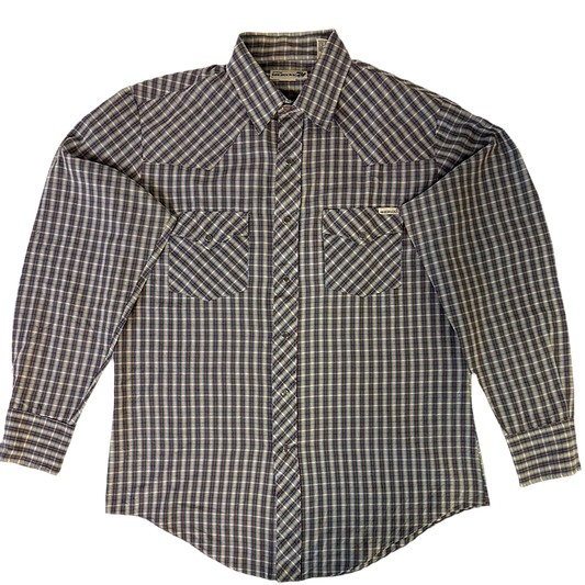 Plaid Roebucks Western Shirt with two front pockets and pearl snaps.