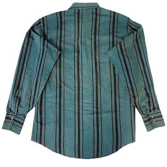 Teal and black striped Wrangler Western shirt from the 1990s