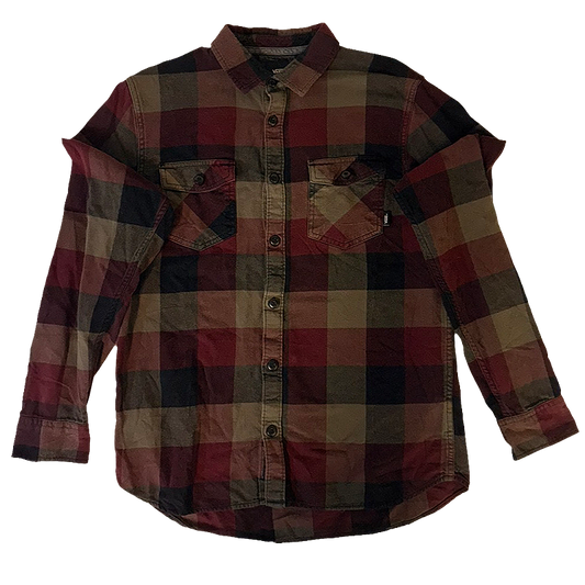 Vans work shirt with a mix of brown, red, and beige colors.
