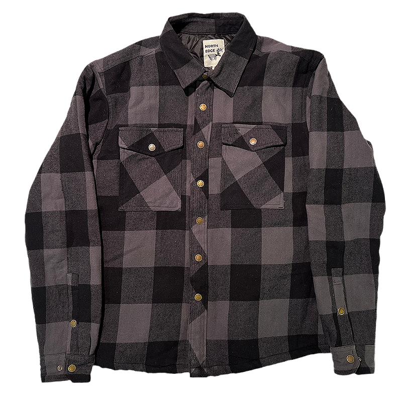 North Edge Flannel Jacket in grey and black plaid.