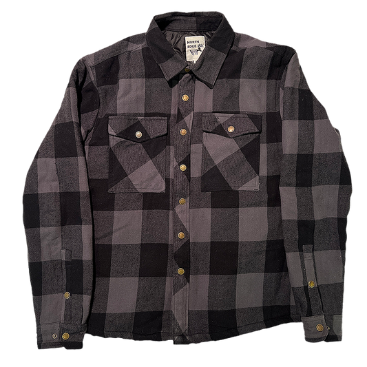 North Edge Flannel Jacket in grey and black plaid.