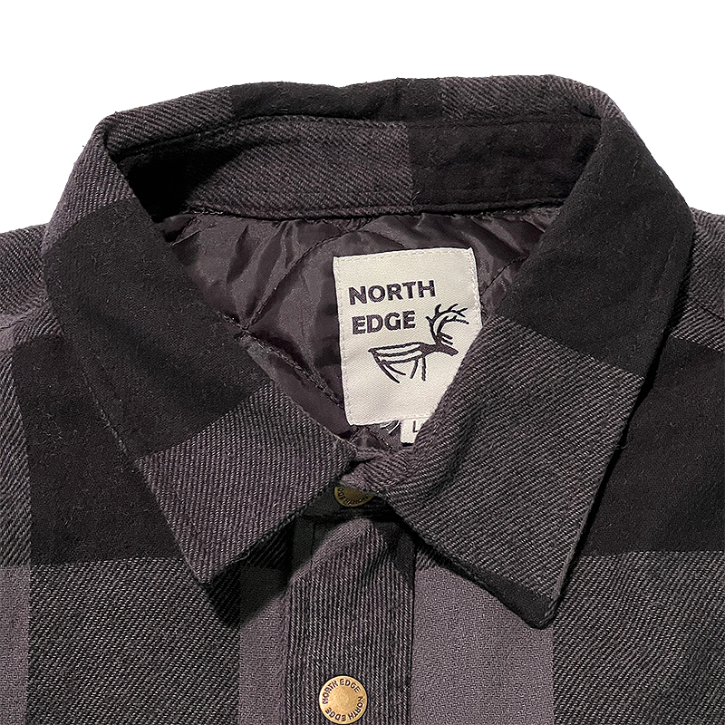 North Edge Flannel Jacket collar and size tag.