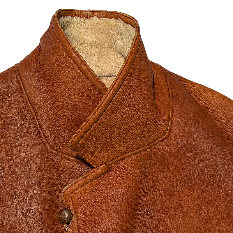 The collar on a vintage shearling coat.