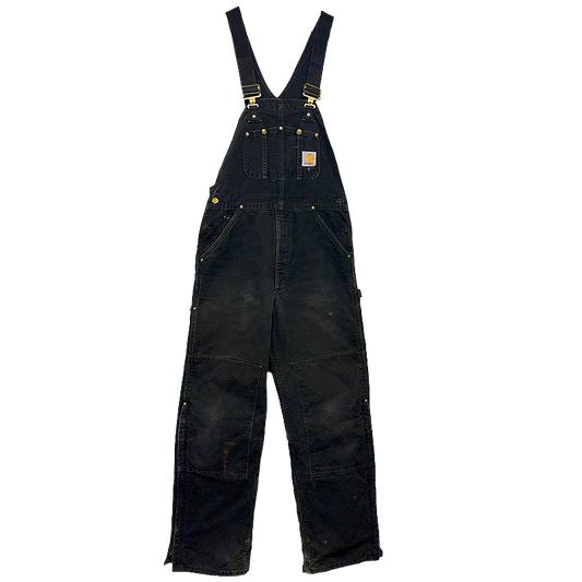 Black Carhartt Duck Bib Overalls with suspenders and lining