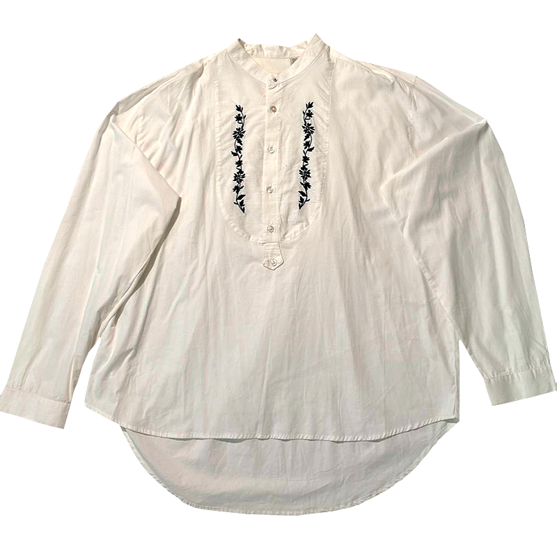 Embroidered Western Band-Collar Shirt