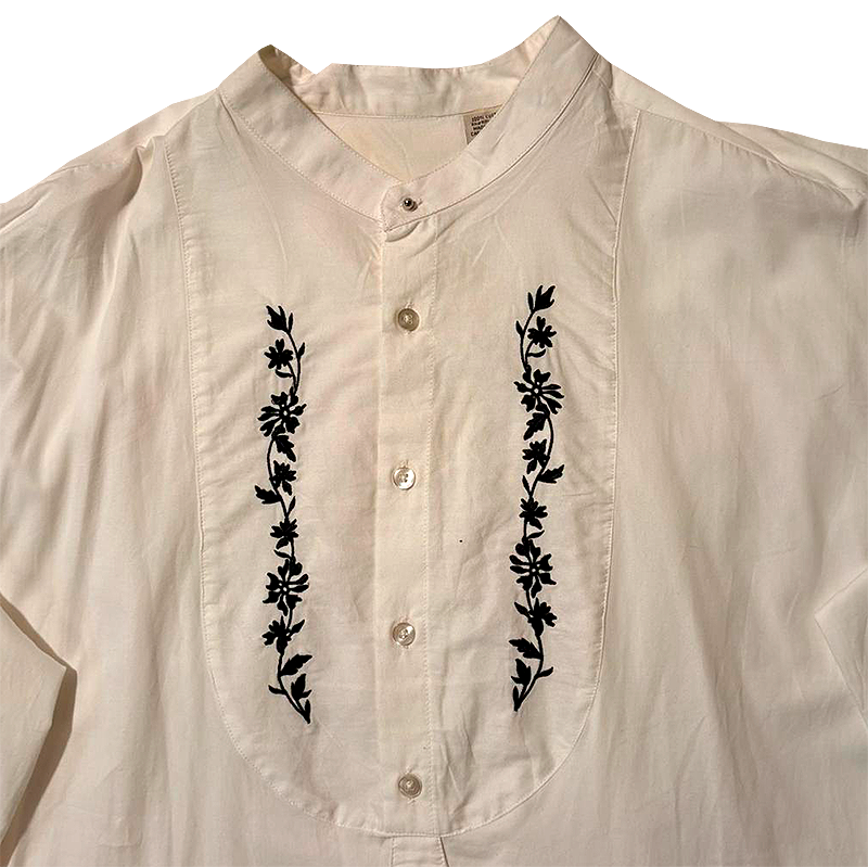 Embroidered Western Band-Collar Shirt