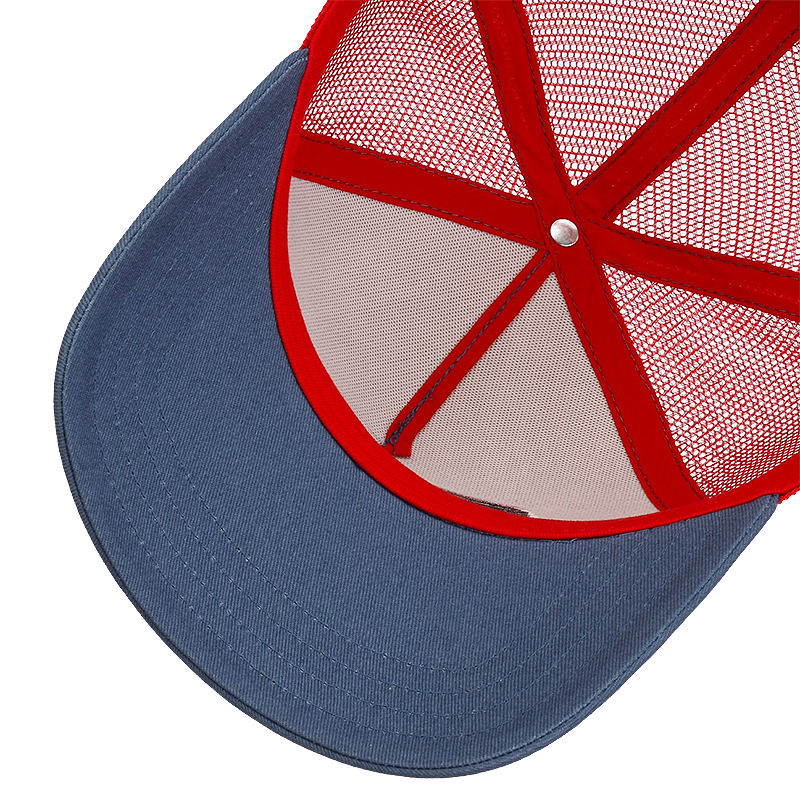 Blue and red cap with mesh back from underneath