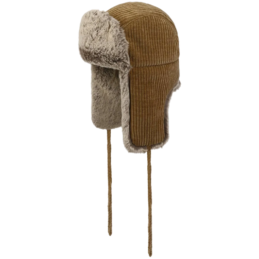 Stetson Seldovia Corduroy Aviator Hat with the flaps down.