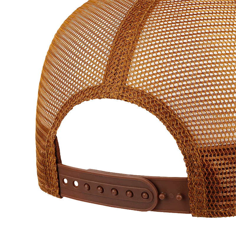 Brown mesh cap with a brown snapback strap