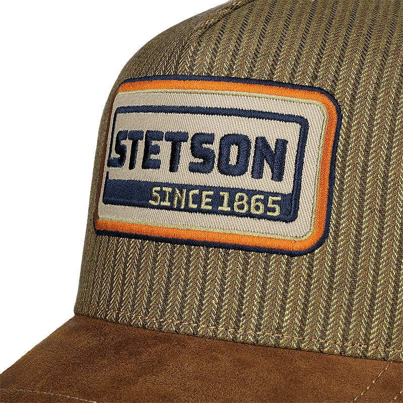 Stetson Retro Stripes Leather Cap close-up