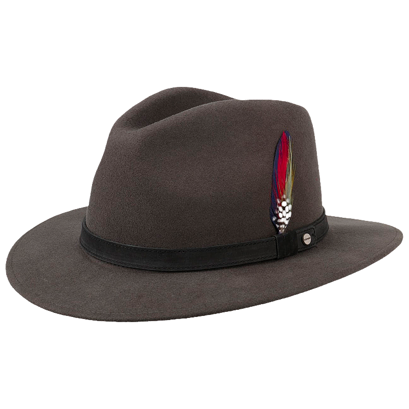 Brown Stetson Yutan Wool Hat with a feather
