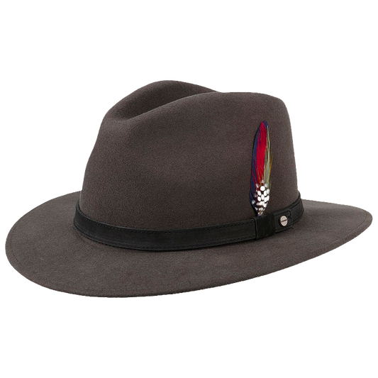 Brown Stetson Yutan Wool Hat with a feather