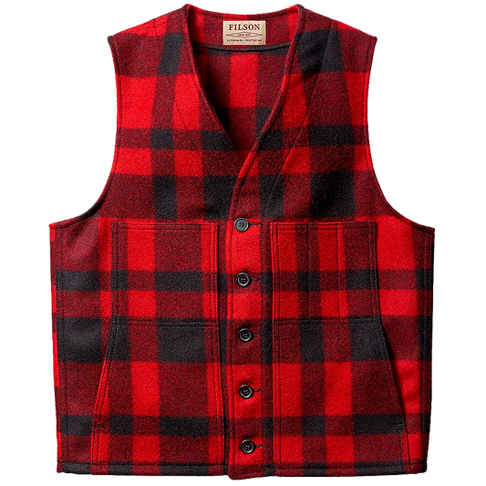 Mackinaw Wool Vest, Red/Black Plaid